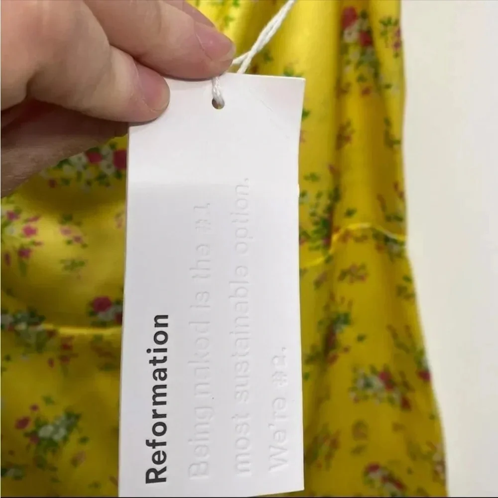 NWT REFORMATION‎ Frankie Silk Dress - Canaria 8 Yellow Floral Maxi